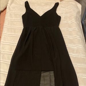 Black mini dress with mess tail